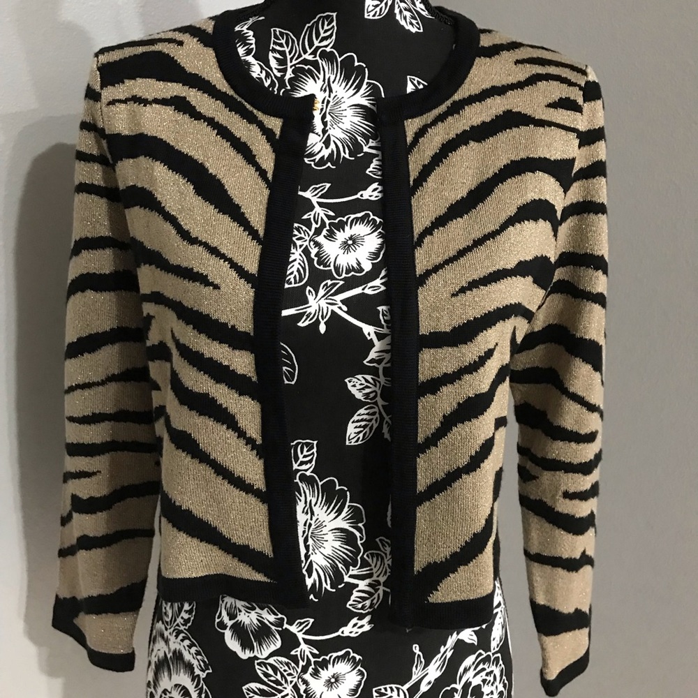 Calvin Klein animal print Gold & Black Evening Cocktail sweater Coat Zebra S NEW